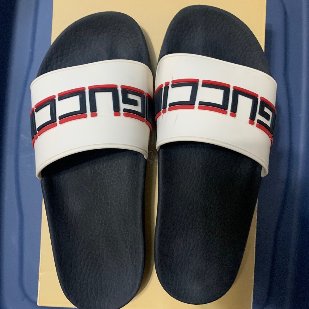 Gucci white logo slides